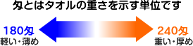 匁とはタオルの重さを示す単位です180匁軽い・薄め220匁重い・厚め